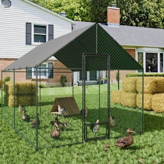 Ingresso per Polli in Acciaio con Copertura per Anatre e Oche per Giardini Esterni 6,20 m²