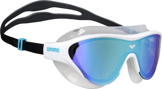 The One Mask Swim Goggles Blue White Mirror Lens Men Women Arena