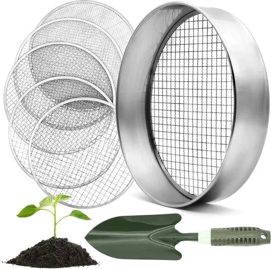 Sistema di Sostituzione del Terriccio - Rond 30 cm - Incluso Spazzola per Giardino e Sostituzione del Terriccio RVS - Per Aria e Semi - Incluso Spazzola per Giardino Modello: Zand Zeven Compost Zeef