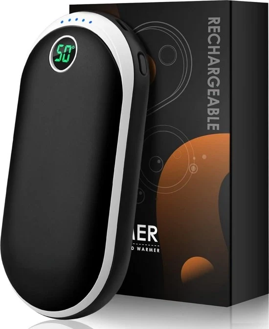 Manicotto Elettrico Trasportabile - 3 Posizioni - Ricaricabile - Nero/Bianco - Portatile - Inclusa Powerbank - Maniglie Elettriche Riciclabili - Maniglie per Bicicletta