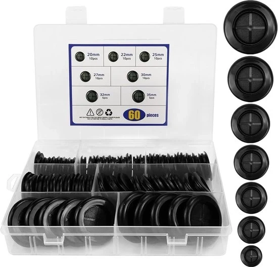 Set di Gomme per Placca - Protezione dei Cavi - 60 pezzi - Diversi Diametri