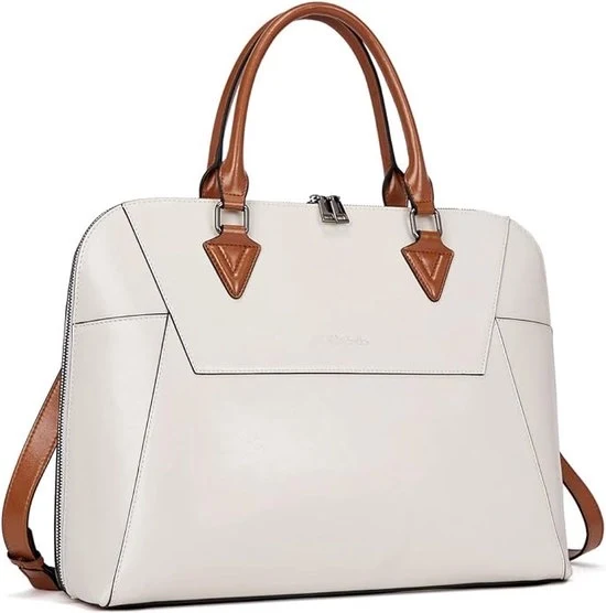Borsa in pelle per donne, 15,6 pollici laptop, borsa a spalla, grande borsa da lavoro, borsa per ufficio, borsa da viaggio - beige