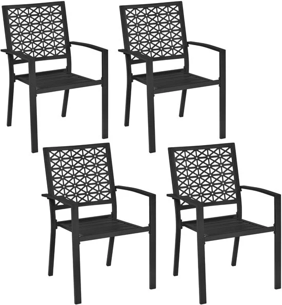 Set di 4 sedie metalliche per esterno/cucina, fino a 136 kg sostenibile, sedia da giardino metallica pieghevole, 58 × 59,5 × 89 cm (l x b x h), nero