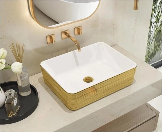 Gocce di luce con strisce dorate 375 x 135 cm vasca da bagno rettangolare - lavabo artistico in ceramica per bagno - armadio da vanità - lavabo da cucina superiore