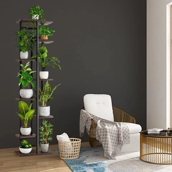 Piantagione - supporto per fiori - 9 vasi - nero - legno e metallo
