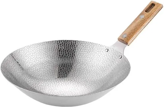 Piatto wok in acciaio inossidabile - piatto fondo piatto wok - piatto da cucina wok - piatto antiscivolo - 22 cm Piatto wok in acciaio inossidabile