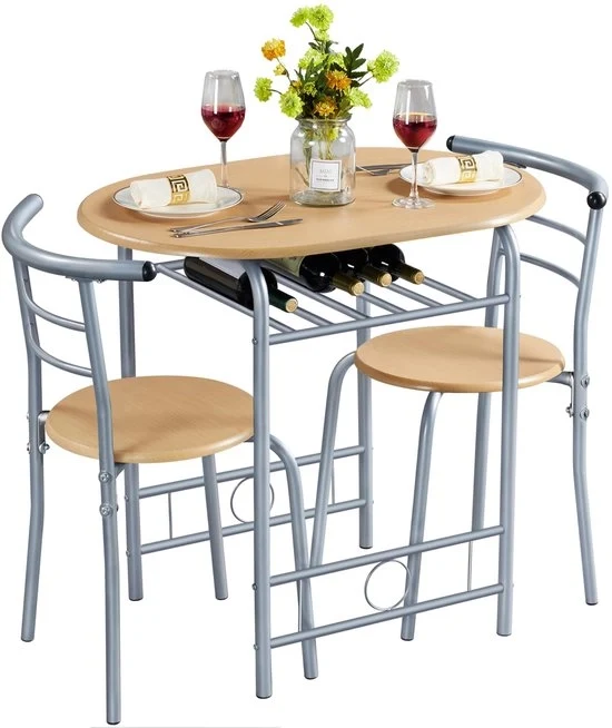 Set di giardino in legno per balconi, set di giardino con 1 tavolo e 2 sedie, tavolo per balcone, 80 x 53 x 73,5 cm, colore naturale del legno