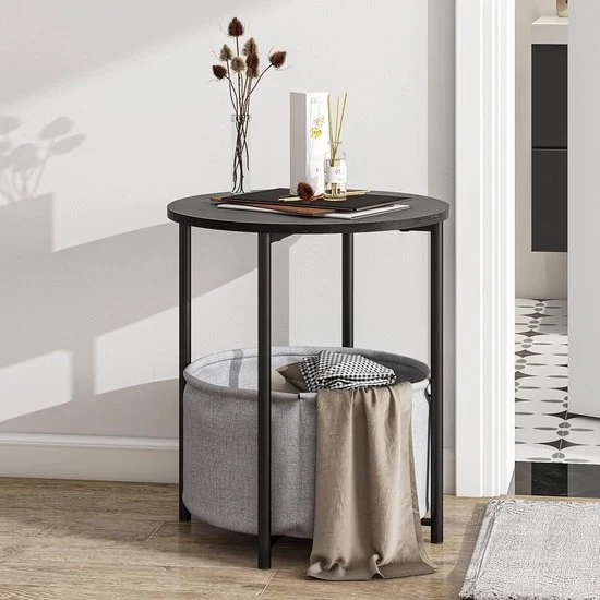 Tavolo da Sala Rotondo - Piccola Tavola da Salotto per Salotto - Nero Grigio - Legno