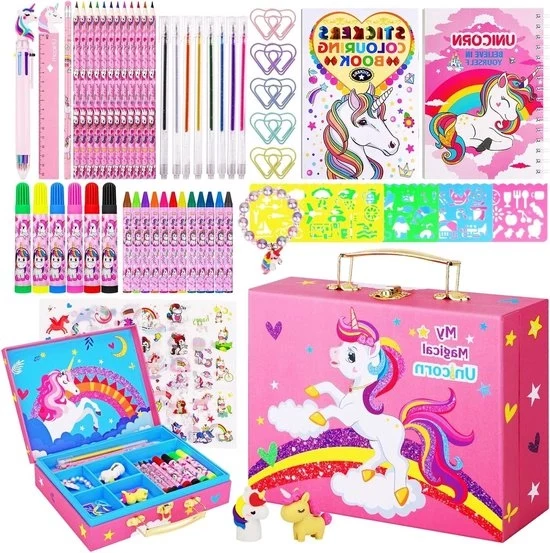 Scheda di dipinto per bambine 4-12 anni - Set di dipinti unicorni 66 pezzi - Scatola di conservazione unicorni con scatola di dipinti - Libro di dipinti unicorni - Regali unicorni - Regali di Natale cassa di attrezzi