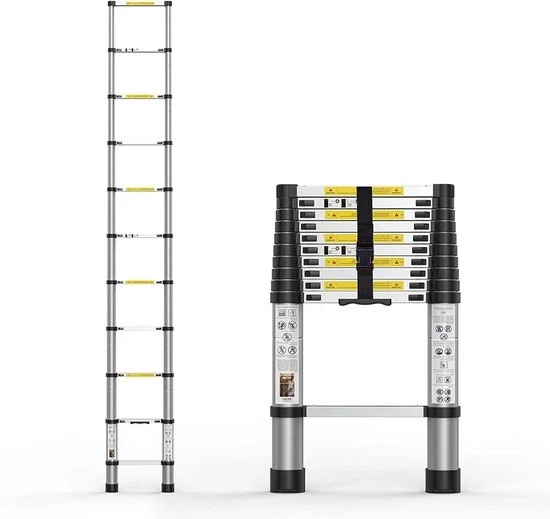 Scala telescopica in alluminio leggero - piedi antiscivolo - scala da soffitta portatile - alta prestazione - scala per campeggio - scala per camper - uso all'aperto - 32 m Scala telescopica