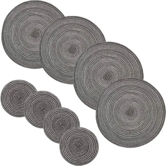 Set di tappeti da tavolo a forma rotonda da 4 pezzi - resistente al calore - grigio - ramie