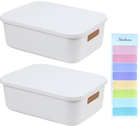 Scatole di plastica per archiviazione con coperchio - spazievitore - set da 2 - 28 x 20 x 9,6 cm