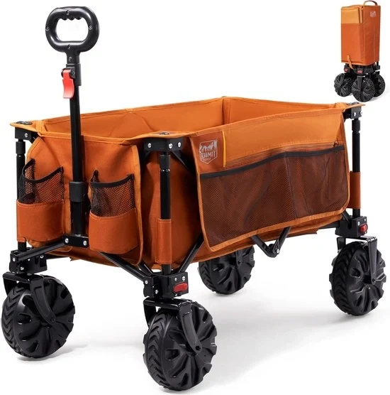 Carrello pieghevole XXL con pneumatici larghi e contenitore laterale - carrello da spiaggia con contenitore per bicchieri e manico regolabile - carico massimo 100 kg