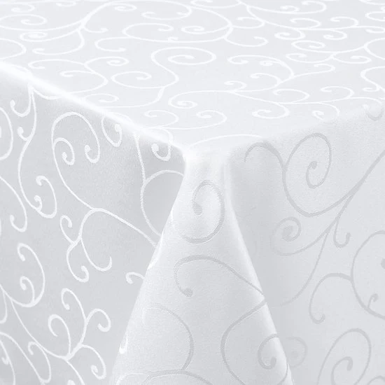 Tavolo 140 x 240 cm – Design Damasco Bianco – Lavabile e Resistente ai Graffi – Tavolo Quadrato in Poliestere per Cucina e Festa