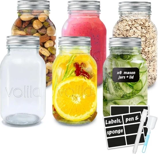 Set di Bollitori in Vetro - 1 Litro - Confezione da 6 - Per Cibi Freschi