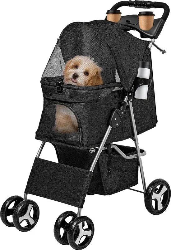 Carriolo per cani e gatti pieghevole - Carrello per cani con contenitore di stoccaggio e portabebere - Carriolo per cani