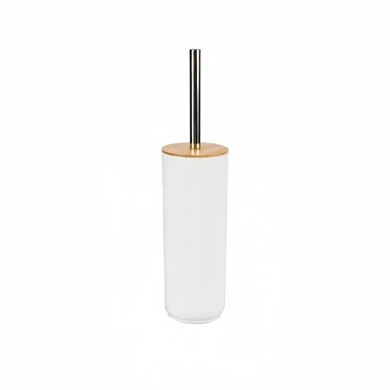 Sostituto di spazzolino per il water - plastica - bianco - acciaio inossidabile - bambù - 9,5 x 40 cm