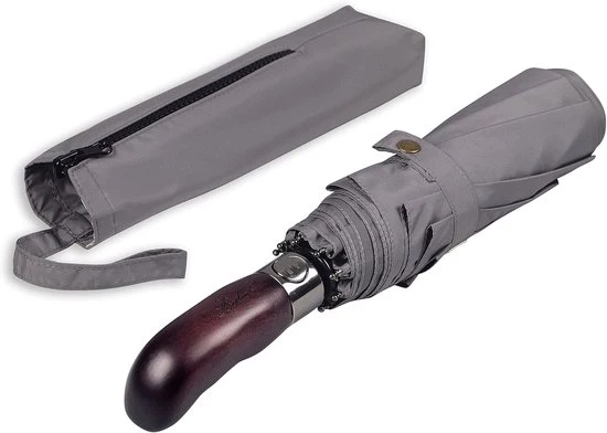 Paraplu automatico - Resistente alle tempeste e resistentissimo al vento - nero - con impugnatura in legno