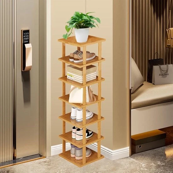 Sistema di conservazione 7 livelli alto in legno standard per scarpe sottili, ripiano verticale di conservazione - sistema di conservazione angolare spazievitore per la zona di ingresso Ripiano di conservazione