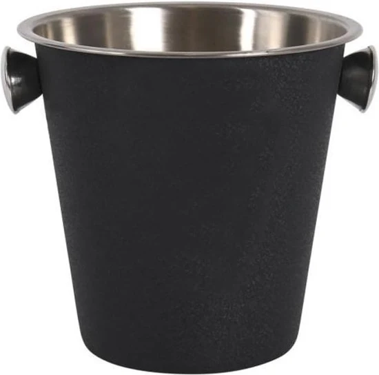 Ijsemmer con Maniglie - Ijsemmer Metallico - Ijsemmer per Bevande - Acciaio Inossidabile - Finestra Nera Matta - Ijsemmer per la Casa