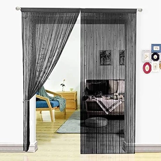 Tessuto decorativo a strisce - Corda a forma di spaghetti per tende - 1 pezzo - Nero - 200x200 cm