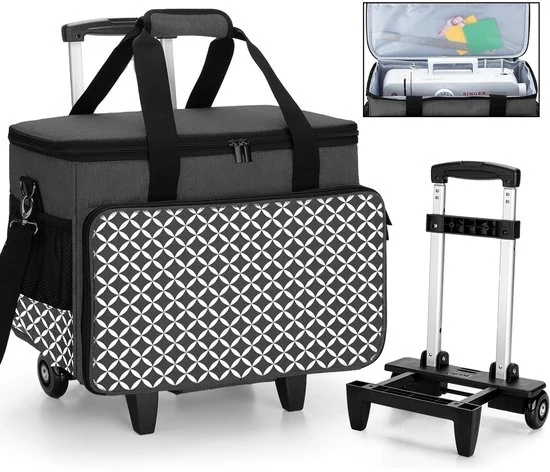 Carrello per macchina da cucire con contenitore portatile su ruote - rimovibile e pratica - nero