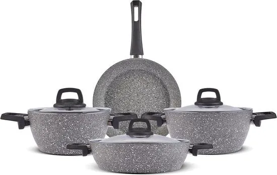 Set di teglie in pietra naturale organica - Antiaderente - 7 pezzi - Incluso con coperchi in vetro