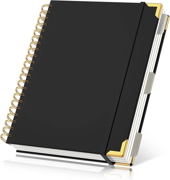 Taccuino A4 con Copertina Gialla - Quaderno con Spirale - 150 Fogli - Nero