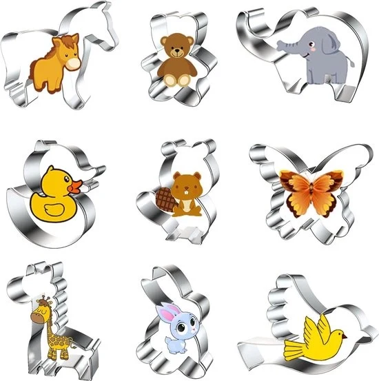 Set di stampi per animali in acciaio inossidabile - 9 pezzi, set per decorazioni da forno e fondant.
