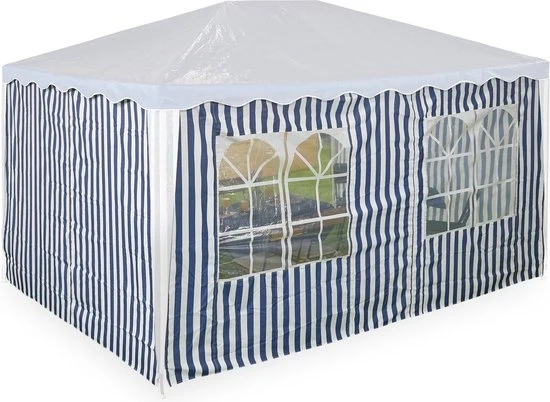 Set di pareti laterali per tenda da giardino 3x4m con finestre, adesivi in klittenband, materiale polyester, colore blu-bianco