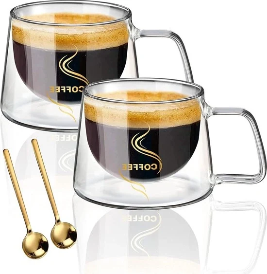 Set di bicchieri per latte macchiato - 2 x 200 ml + 2 x cucchiai bicchieri a parete doppia per espresso - bicchieri e coppe per cappuccino