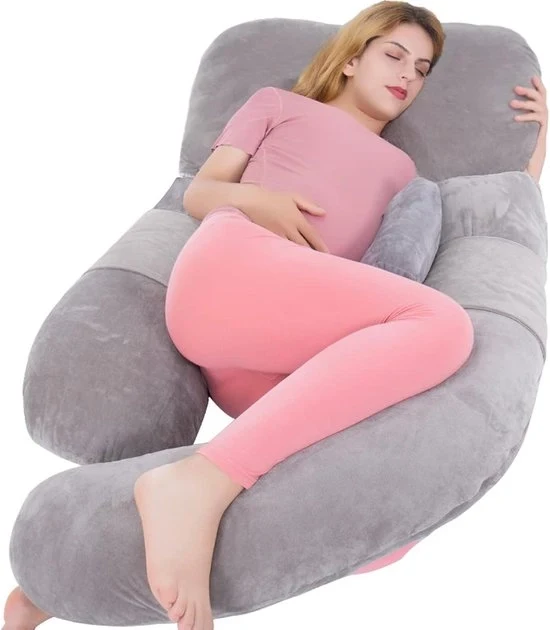 Cuscino a U a forma di corpo - 152 cm - Cuscino per gravidanza - Grigio - Cuscino laterale - 152 x 76 x 19 cm - Cuscino a forma di corpo