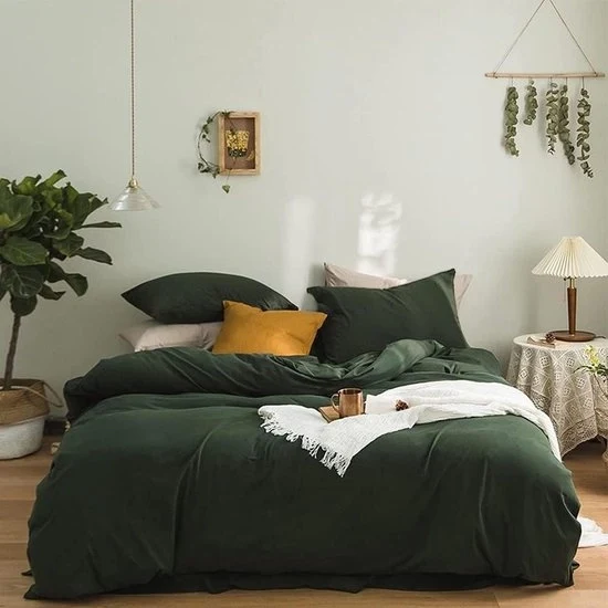 Set di coperte 200 x 200 cm verde microfibra strozzato senza stirare senza pieghe - coperta 200 x 200 cm con cuscino 80 x 80 cm - set di 2 con chiusura a slitta coperta 160x200