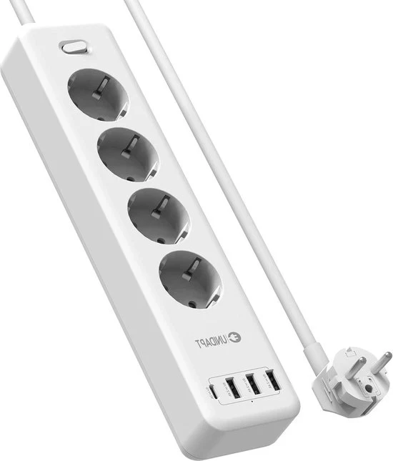 Pannello di alimentazione multifunzione con 4 porte USB intelligenti - installazione a parete - protezione contro sovraccarico - protezione contro contatti per bambini - interruttore - 18 prese
