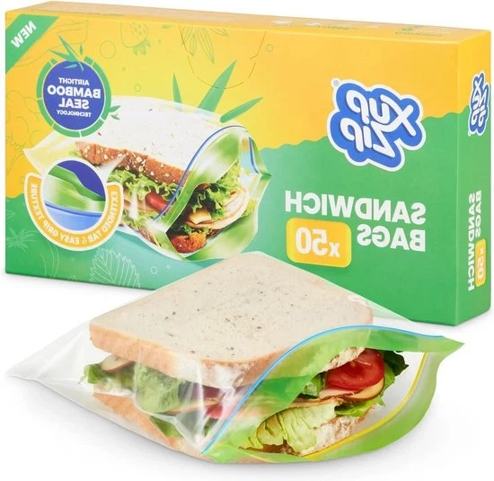 Sacchetto per sandwich in bamboe - 50 pz - 19 x 17 cm - Sacchetto chiusura a zip - Per sandwiches - Materiale BPA-free