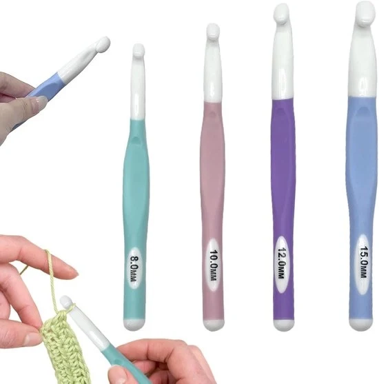 Set di 4 Aghi da Maglia - Set di Aghi da Maglia Ergonomiche con Manico 8mm 10mm 12mm 15mm - Aghi da Maglia Colorati e Comfortevoli per la Lana Densa