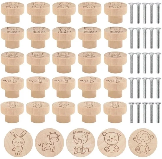 Knobbi in legno - Maniglie animali - 25 pezzi - 3,5 cm