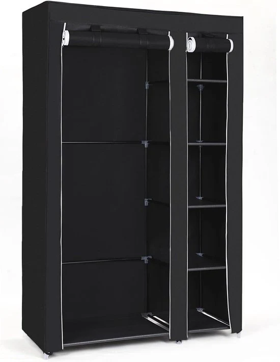 Cassa di stoccaggio in tessuto pieghevole con stendibiancheria - 110 x 175 x 45 cm - nero