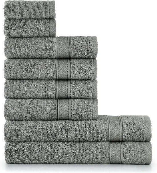 Set di asciugamani 8 pezzi - Argento grigio, 100% Cotone, Asciugamani da bagno e da mano assorbenti di lusso
