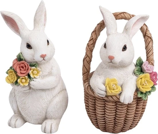 Decorazioni di Pasqua - Figure di coniglio - Manufatti a mano - Beige - Figure di giardino - Ideali per Pasqua e Primavera - Set da 2