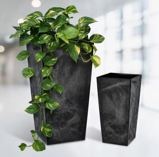 Pianta da Giardino Grande Alta con Base in Pietra | 24×47 cm | Ideale per Interno ed Esterno | Design Moderno per Balcone, Giardino o Terrazzo