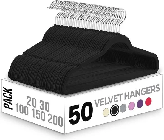 Kleerhangers in flanella - antiscivolo e robusti - 50 pezzi - nero - qualità premium