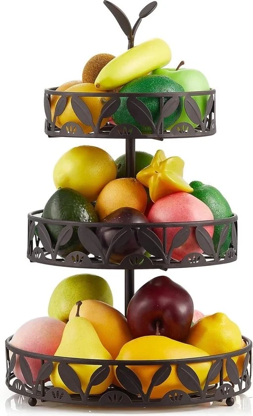 Piatto Multitier in Acciaio Inox con 3 Livelli per Fruiti e Contenitori per Cucina