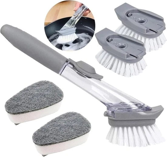 Borsetta per lavastoviglie con lunghe setole - spazzola per cucina per lavaggio e dosaggio sapone - spazzola multifunzionale per cucina - pulizia di piatti