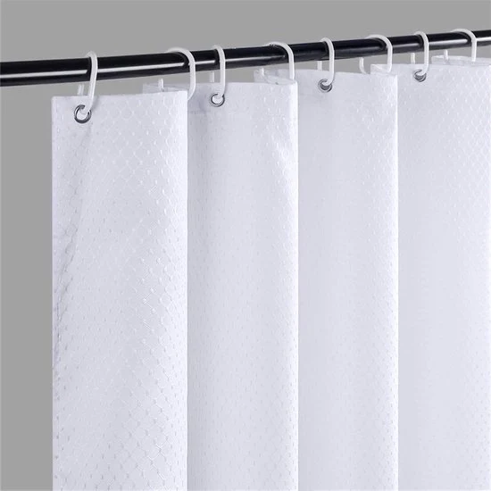 Douchegordijn Schermo Acqua - Wafelstof Bianco - Resistente alla Muffa - Impermeabile Zoom - Verstato - Per Bagno - Zona Umidità - Set con 8 Ganci - 120 x 200 cm Douchegordijn 120x200
