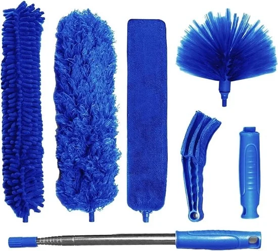 Kit di stoffa flessibile con stoffa a microfibra, prolunga stoffa a chenille, sacchetto stoffa, stoffa a rete, stoffa per blindatura, stoffa per infissi, manico blu, manico a raggiera.
