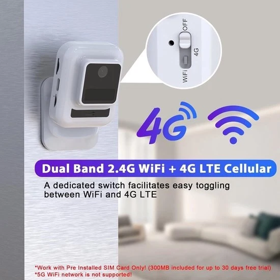 Camera di sicurezza Wi-Fi 4G LTE con visione notturna, rilevamento movimento e zoom digitale - intercom a due vie, monitoraggio in tempo reale e installazione magnetica