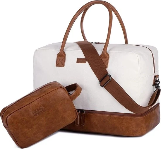 Borse a rete per donna - valigette a duffel con tasca per scarpe e contenitore per bagno - bianco/beige vintage
