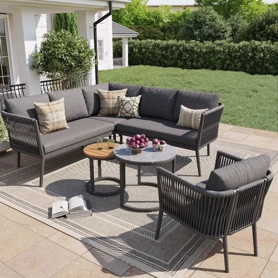 Set da Soggiorno - Grigio - Modulare - Imbottito Acqua - 6 Persone