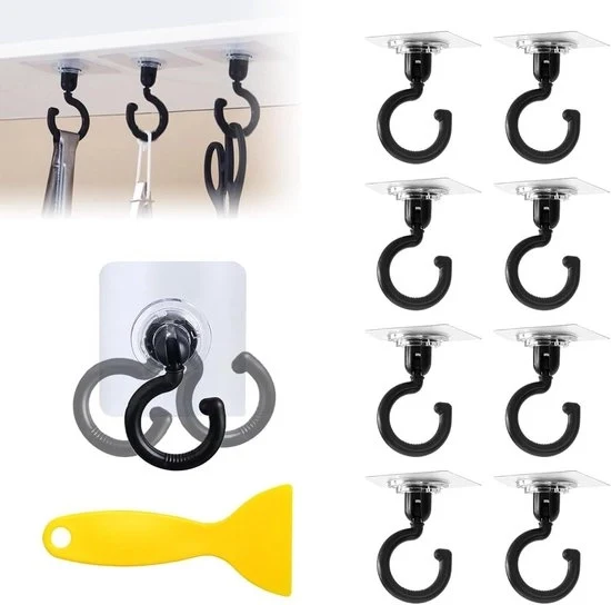 8 haken per secco - resistenza extra alta - 360 gradi rotativi - per soffitto e parete - plastica - impermeabile - senza perforazione hanger per soffitto adesivo